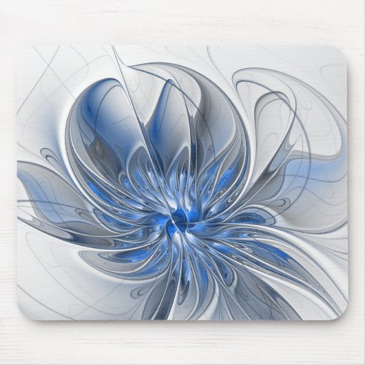 Abstrakte blaue graue Wasserfarbe-Fraktal-Kunst-Bl Mousepad (Vorne)