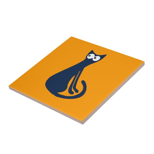 Abstrakte blaue Katze auf Gelb Fliese (Seite)