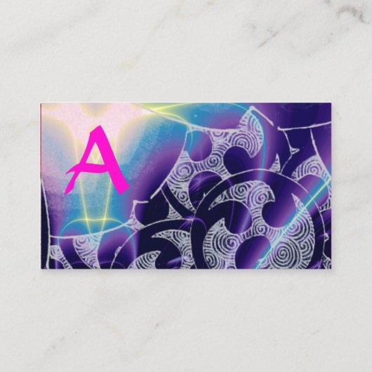 ABSTRAKTE BLAUE LILA PINK WAVES RED RUBY MONOGRAM VISITENKARTE (Rückseite)