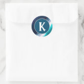 Abstrakte blaue Malerei Monogramm Runder Aufkleber (Tasche)