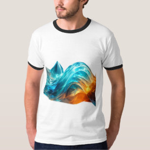 Abstrakte blaue orangefarbene geometrische Welle T-Shirt