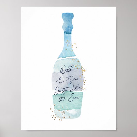 Abstrakte Blaue Ozeanmeldung in Flaschen Poster (Vorne)