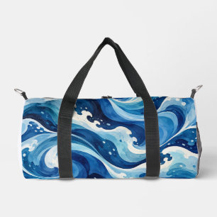 Abstrakte blaue Ozeanwellen Wasserfarbe Küsten-Wur Duffle Bag