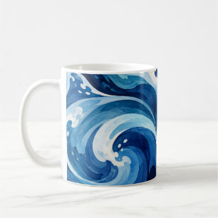 Abstrakte blaue Ozeanwellen Wasserfarbe Küsten-Wur Kaffeetasse