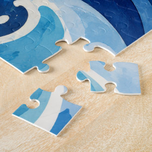 Abstrakte blaue Ozeanwellen Wasserfarbe Küsten-Wur Puzzle