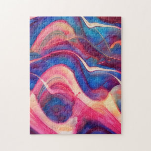 Abstrakte blaue rosa fließende Kunstpuzzle Puzzle