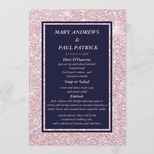 Abstrakte blaue Rosa Glitzer Menü Menükarte (Vorderseite)