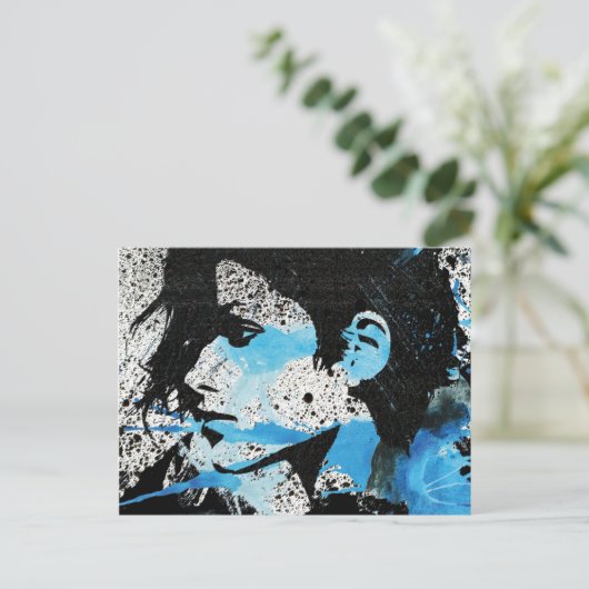 Abstrakte blaue Schwarz-weiße Postkarte (Stehend Vorderseite)