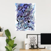 Abstrakte blaue schwarze Pinselstriche Spritzer Wa Poster (Heimbüro)