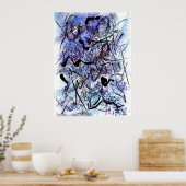 Abstrakte blaue schwarze Pinselstriche Spritzer Wa Poster (Küche)