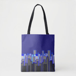 Abstrakte blaue Stadt-Skyline-Kunst Tasche