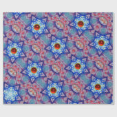 ABSTRAKTE BLAUE STARS MIT RUBY GEM STONES GESCHENKPAPIER (Flach)