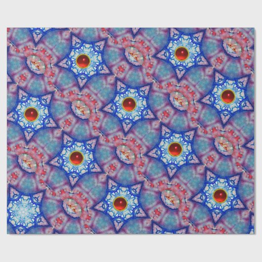ABSTRAKTE BLAUE STARS MIT RUBY GEM STONES GESCHENKPAPIER (Flach)