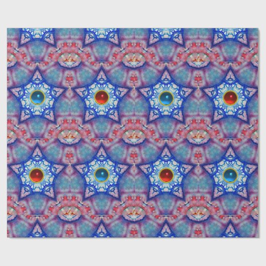 ABSTRAKTE BLAUE STARS MIT SCHINKEN GEM STONEN GESCHENKPAPIER (Flach)
