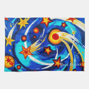 Abstrakte Blaue Türkis-Galaxie-Malerei Whimsicaler Geschirrtuch