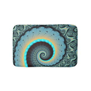 Abstrakte blaue Türkis orange Fraktal-Kunst-Spiral Badematte