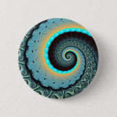Abstrakte blaue Türkis orange Fraktal-Kunst-Spiral Button (Vorderseite)