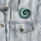 Abstrakte blaue Türkis orange Fraktal-Kunst-Spiral Button (Beispiel)