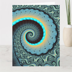 Abstrakte blaue Türkis orange Fraktal-Kunst-Spiral Dankeskarte