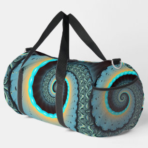Abstrakte blaue Türkis orange Fraktal-Kunst-Spiral Duffle Bag