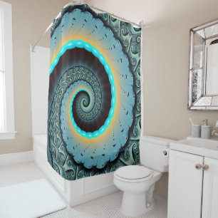 Abstrakte blaue Türkis orange Fraktal-Kunst Spiral Duschvorhang