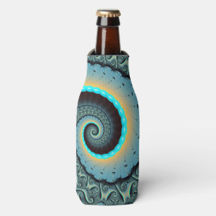 Abstrakte blaue Türkis orange Fraktal-Kunst-Spiral Flaschenkühler