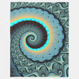 Abstrakte blaue Türkis orange Fraktal Kunst Spiral Fleecedecke