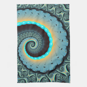 Abstrakte blaue Türkis orange Fraktal-Kunst-Spiral Geschirrtuch