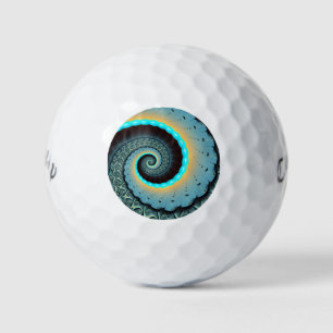 Abstrakte blaue Türkis orange Fraktal-Kunst-Spiral Golfball