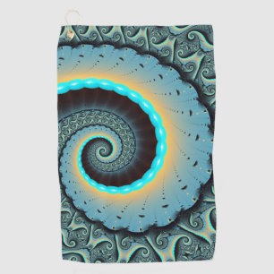 Abstrakte blaue Türkis orange Fraktal-Kunst-Spiral Golfhandtuch