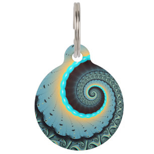Abstrakte blaue Türkis orange Fraktal-Kunst-Spiral Haustiermarke