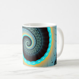 Abstrakte blaue Türkis orange Fraktal-Kunst-Spiral Kaffeetasse