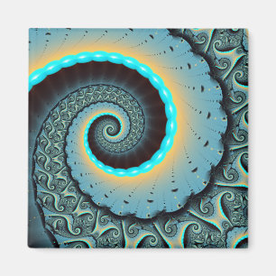 Abstrakte blaue Türkis orange Fraktal Kunst Spiral Magnet
