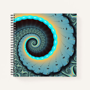 Abstrakte blaue Türkis orange Fraktal-Kunst-Spiral Notizblock