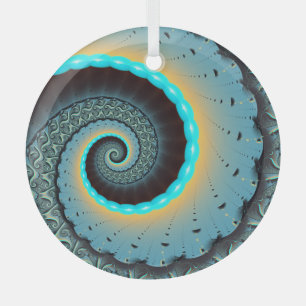 Abstrakte blaue Türkis orange Fraktal-Kunst-Spiral Ornament Aus Glas