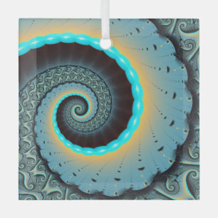 Abstrakte blaue Türkis orange Fraktal-Kunst-Spiral Ornament Aus Glas
