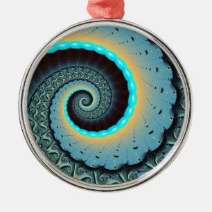 Abstrakte blaue Türkis orange Fraktal-Kunst-Spiral Ornament Aus Metall