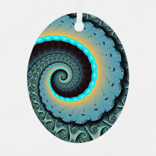 Abstrakte blaue Türkis orange Fraktal-Kunst-Spiral Ornament Aus Metall