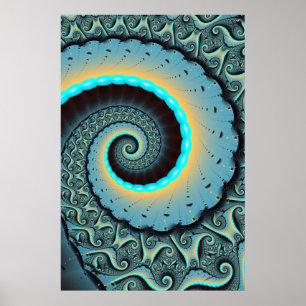 Abstrakte blaue Türkis orange Fraktal-Kunst Spiral Poster