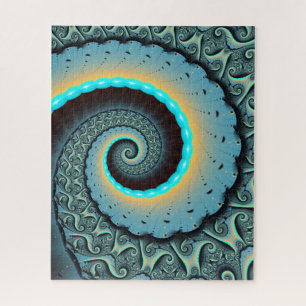 Abstrakte blaue Türkis orange Fraktal-Kunst-Spiral Puzzle