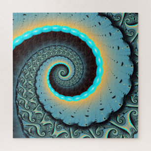 Abstrakte blaue Türkis orange Fraktal Kunst Spiral Puzzle