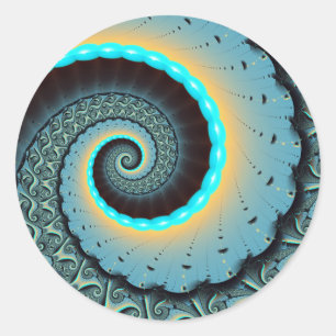 Abstrakte blaue Türkis orange Fraktal Kunst Spiral Runder Aufkleber