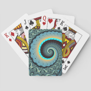 Abstrakte blaue Türkis orange Fraktal-Kunst-Spiral Spielkarten