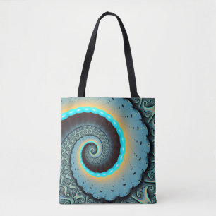 Abstrakte blaue Türkis orange Fraktal-Kunst-Spiral Tasche