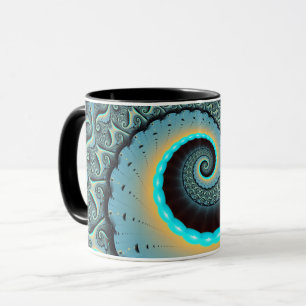Abstrakte blaue Türkis orange Fraktal-Kunst-Spiral Tasse