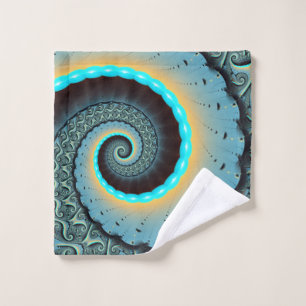 Abstrakte blaue Türkis orange Fraktal-Kunst-Spiral Waschlappen