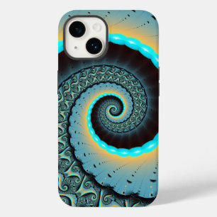 Abstrakte blaue Türkis orangefarbene Fraktal-Kunst Case-Mate iPhone 14 Hülle
