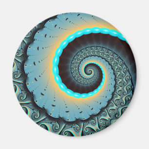 Abstrakte blaue Türkis orangefarbene Fraktal-Kunst Magnet