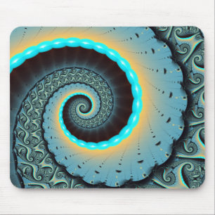 Abstrakte blaue Türkis orangefarbene Fraktal-Kunst Mousepad