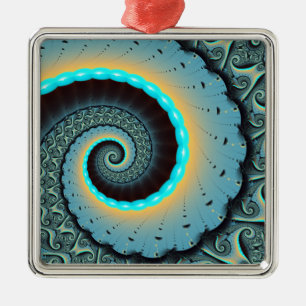 Abstrakte blaue Türkis orangefarbene Fraktal-Kunst Ornament Aus Metall